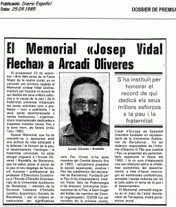 Notícia sobre el Memorial concedit a Arcadi Oliveres